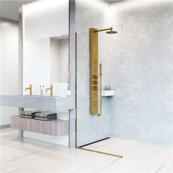 VIGO Ellington&nbsp;59 x&nbsp;6-in&nbsp;4-Jet High-Pressure Shower Panel System w/ Round Fixed Rain Shower Head - Matte Brushed Gold