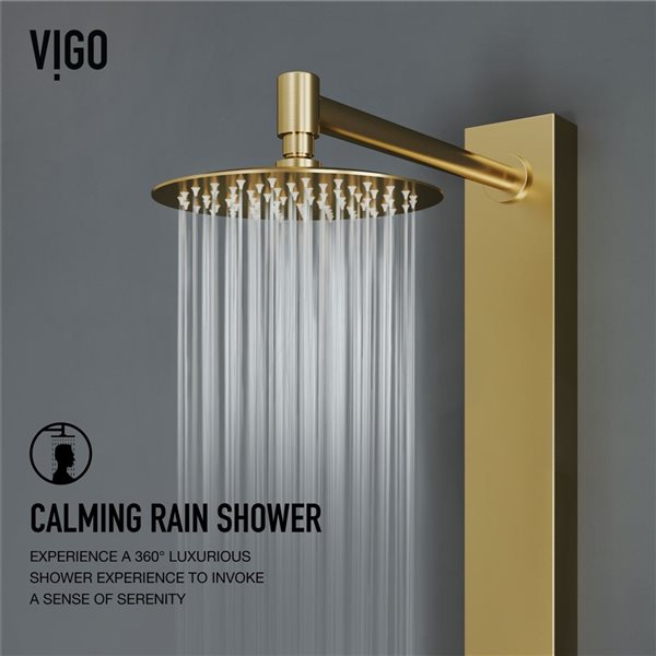 VIGO Gardenia&nbsp;39 x&nbsp;4-in W&nbsp;2-Jet High-Pressure Shower Panel System with Round Fixed Rain Shower Head - Matte Brushed Gold