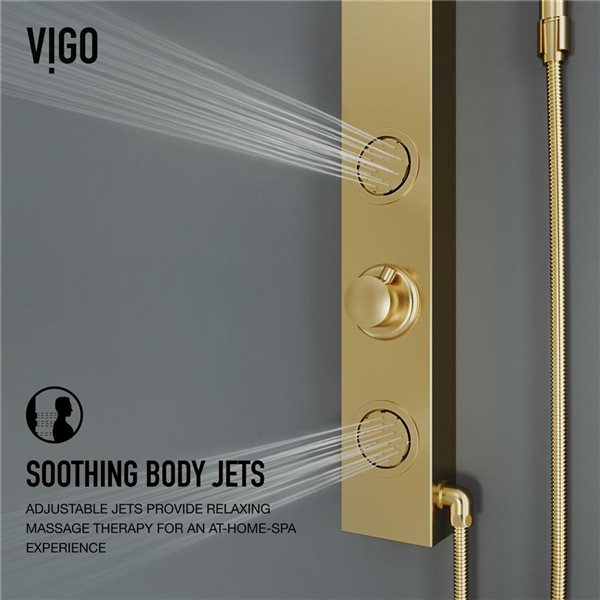 VIGO Gardenia&nbsp;39 x&nbsp;4-in W&nbsp;2-Jet High-Pressure Shower Panel System with Round Fixed Rain Shower Head - Matte Brushed Gold