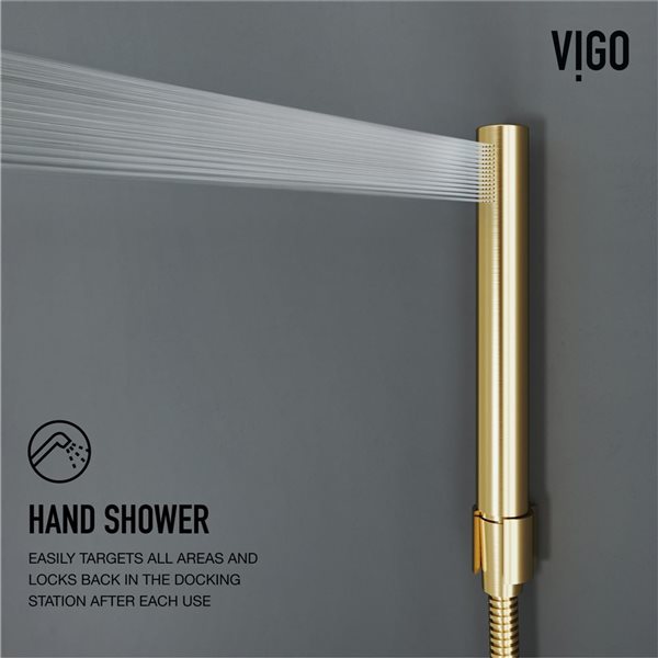 VIGO Gardenia&nbsp;39 x&nbsp;4-in W&nbsp;2-Jet High-Pressure Shower Panel System with Round Fixed Rain Shower Head - Matte Brushed Gold