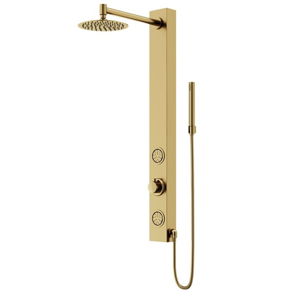 VIGO Gardenia&nbsp;39 x&nbsp;4-in W&nbsp;2-Jet High-Pressure Shower Panel System with Round Fixed Rain Shower Head - Matte Brushed Gold