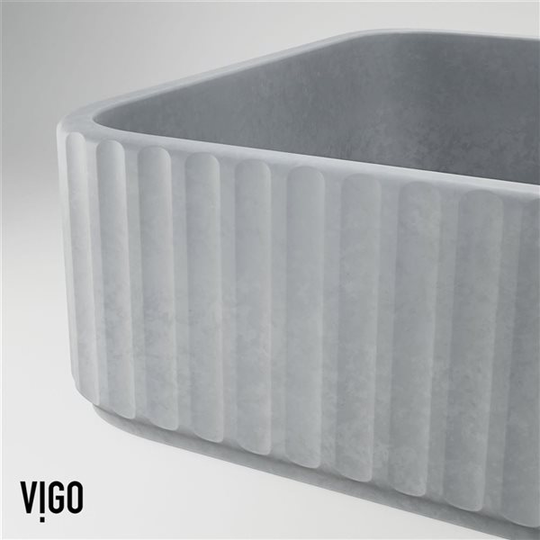 VIGO Windsor 14-in x 21-in Gray Concreto Stone Rectangular Vessel Bathroom Sink with Ashford Chrome Faucet and Pop-Up Drain