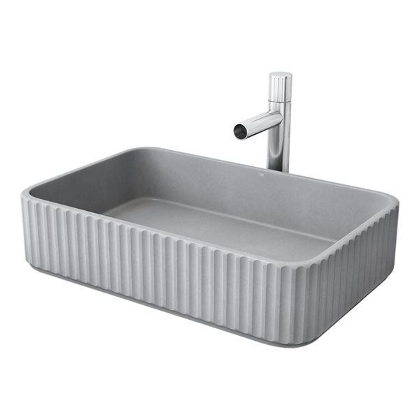 VIGO Windsor 14-in x 21-in Gray Concreto Stone Rectangular Vessel Bathroom Sink with Ashford Chrome Faucet and Pop-Up Drain