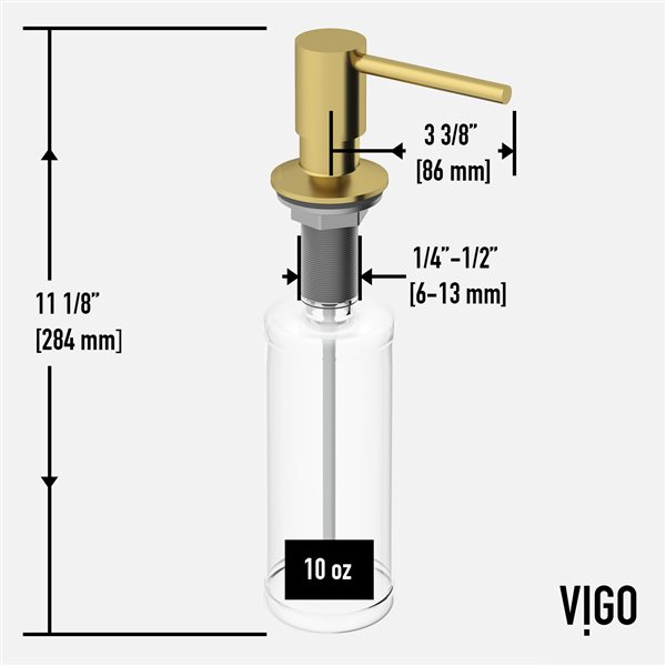 VIGO Bolton&nbsp;10 oz Kitchen Soap Dispenser - Matte Brushed Gold