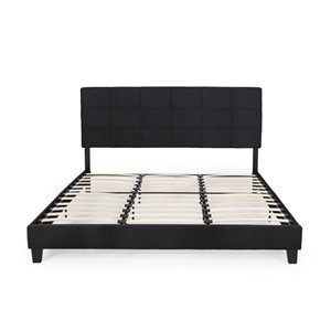 Cape Crack King-size Upholstered Platform Bed Frame with Contemporary Tufted Waffle Stitching, Easy Assembly, Black