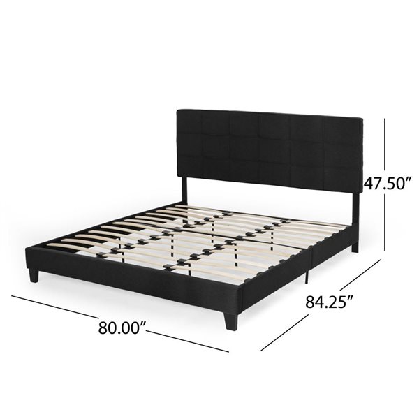 Cape Crack King-size Upholstered Platform Bed Frame with Contemporary Tufted Waffle Stitching, Easy Assembly, Black