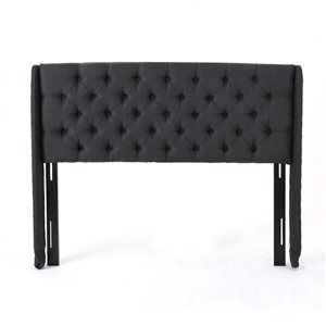 Cape Crack Upholstered Wingback Headboard, Button Tufted Upholstery, Sturdy Structure, King Size, Black