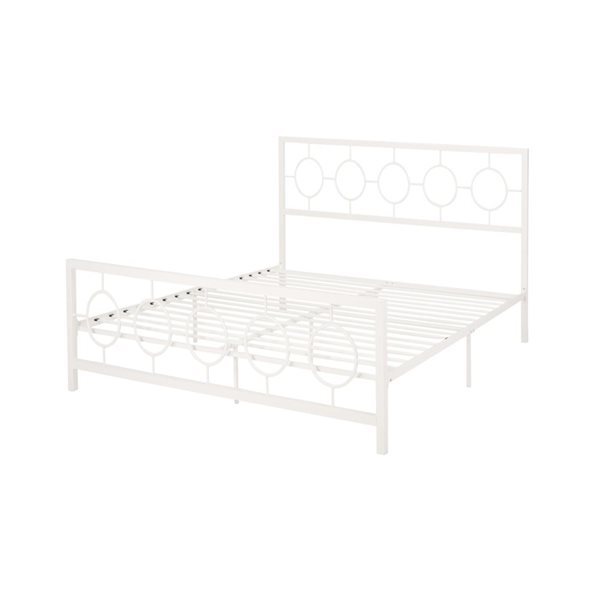 Cape Crack King size Classical Metal Bed Frame with Circular Design Headboard and Footboard, Under Bed Space, White