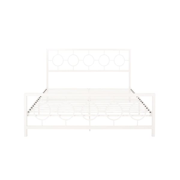 Cape Crack King size Classical Metal Bed Frame with Circular Design Headboard and Footboard, Under Bed Space, White