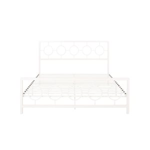 Cape Crack King size Classical Metal Bed Frame with Circular Design Headboard and Footboard, Under Bed Space, White