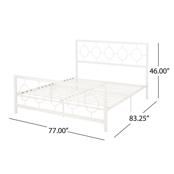 Cape Crack King size Classical Metal Bed Frame with Circular Design Headboard and Footboard, Under Bed Space, White