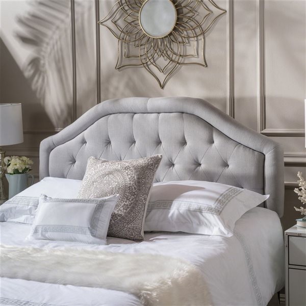 Cape Crack Upholstered Headboard, Diamond Tufted Design For Full Size Bed, Arched Structure, Easy assembly, Light Grey