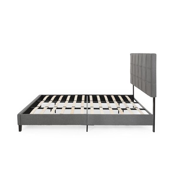 Cape Crack King-size Upholstered Platform Bed Frame with Contemporary Tufted Waffle Stitching, Charcoal Grey