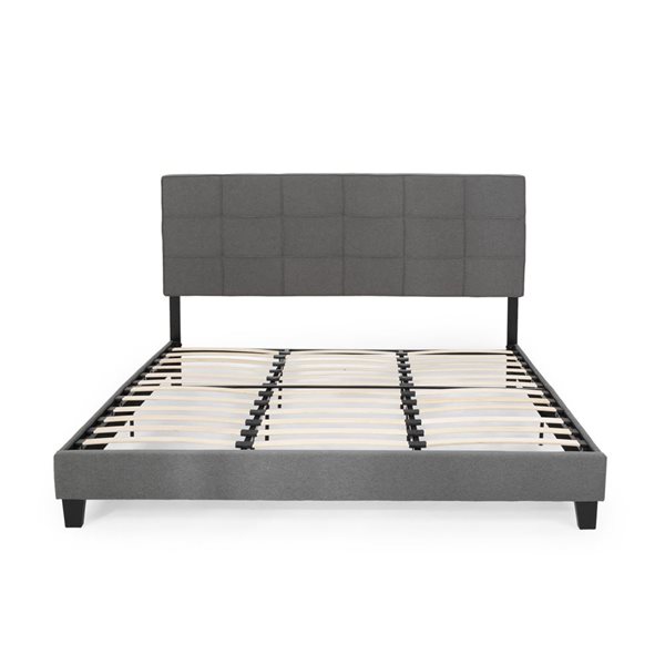 Cape Crack King-size Upholstered Platform Bed Frame with Contemporary Tufted Waffle Stitching, Charcoal Grey