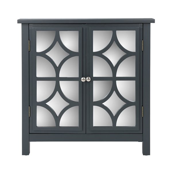 Cape Crack Firwood Mirror Finished Double Door Cabinet, Charcoal Grey