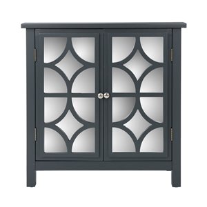 Cape Crack Firwood Mirror Finished Double Door Cabinet, Charcoal Grey