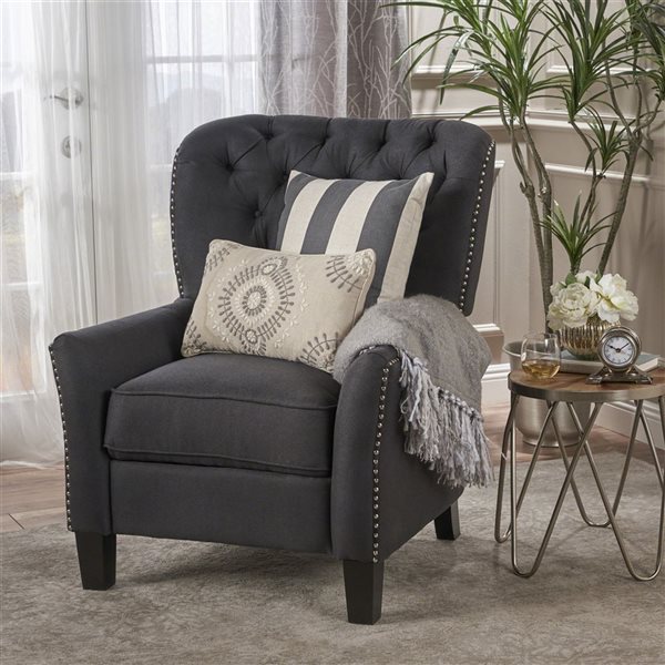 Cape Crack Modern Dark Grey Fabric Push Back Recliner