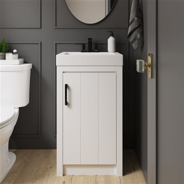 Craft + Main Baxwell 20-in White Bathroom Vanity w/ Integrated Marble Sink and Slow Close Door