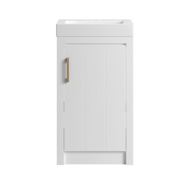 Meuble-lavabo blanc Baxwell de Craft + Main 20 po à plan similimarbre et porte à fermeture amortie