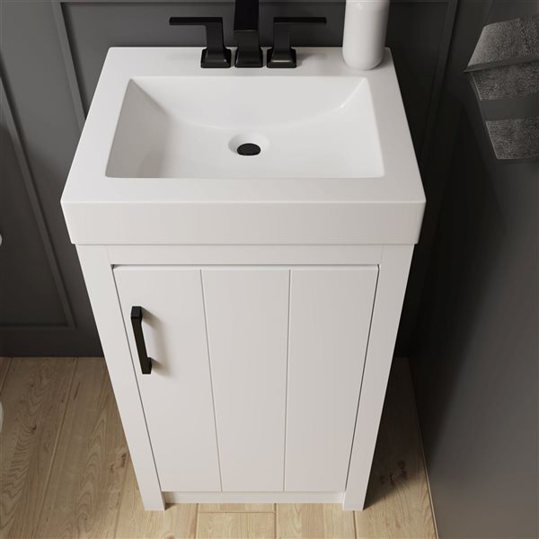 Craft + Main Baxwell 20-in White Bathroom Vanity w/ Integrated Marble Sink and Slow Close Door