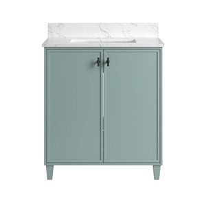 Meuble-lavabo vert Carleigh de Craft + Main 31 po plan en pierre synthétique et 2 portes