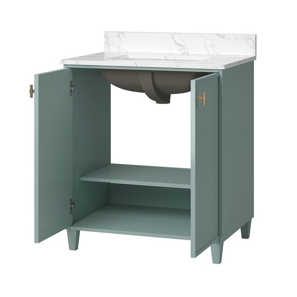 Craft + Main Carleigh 31-in Green Bathroom Vanity w/ Engineered Stone Top and 2 Doors