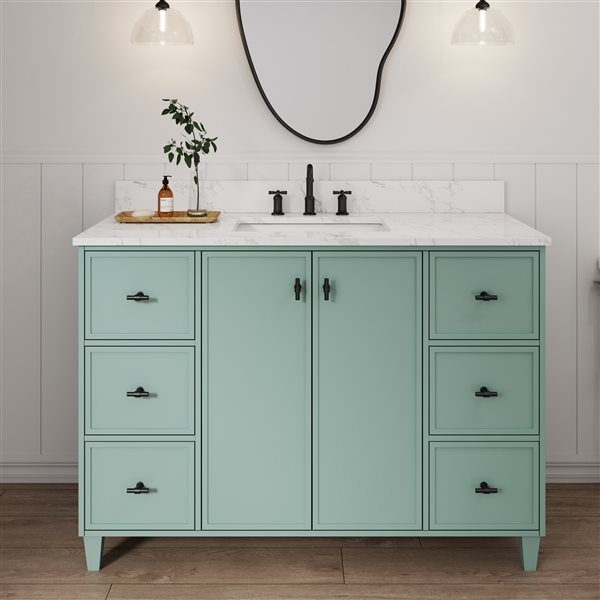 Craft + Main Carleigh 49-in Green Bathroom Vanity w/ Engineered Stone Top 2 Doors and 6 Drawers