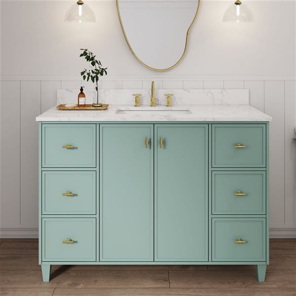 Craft + Main Carleigh 49-in Green Bathroom Vanity w/ Engineered Stone Top 2 Doors and 6 Drawers