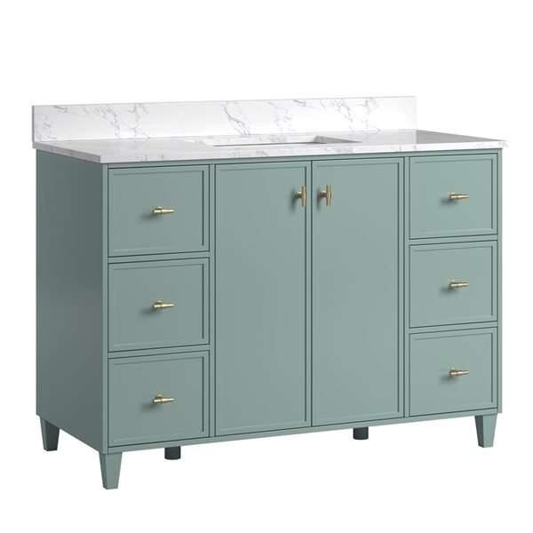 Craft + Main Carleigh 49-in Green Bathroom Vanity w/ Engineered Stone Top 2 Doors and 6 Drawers
