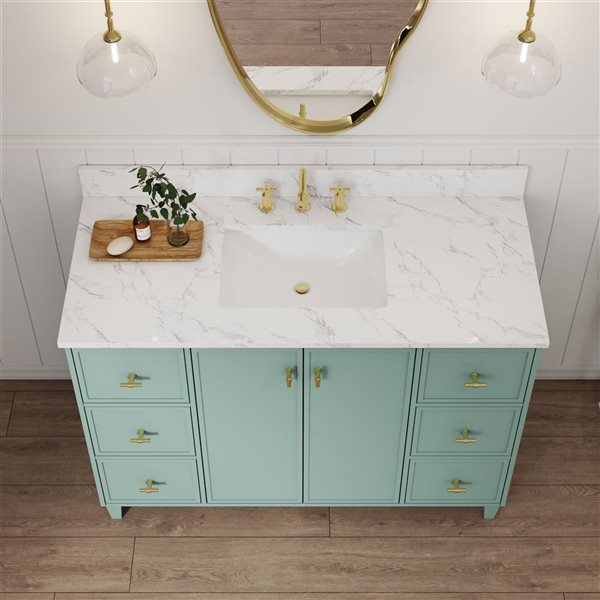 Craft + Main Carleigh 49-in Green Bathroom Vanity w/ Engineered Stone Top 2 Doors and 6 Drawers