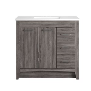 Craft + Main Jaxson 37-in Grey Vanity w/ Integrated Marble Sink 2 Doors and 3 Drawers