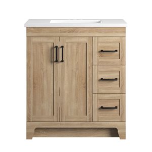 Craft + Main Kendson 31-in White Oak Bathroom Vanity  w/ Integrated Marble Sink 2 Doors and 3 Drawers