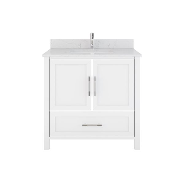 Meuble-lavabo simple 36 po Banff par Spa Bathe à tiroir divisé, blanc