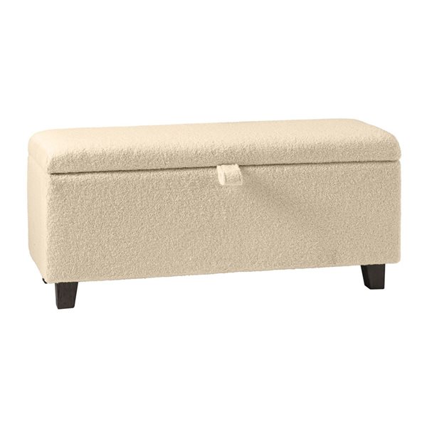 Pouf de rangement rembourré Mira de Brentwood Valley Designs tissu crème avec pieds en bois massif