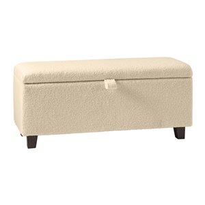 Pouf de rangement rembourré Mira de Brentwood Valley Designs tissu crème avec pieds en bois massif