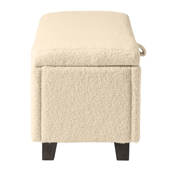 Pouf de rangement rembourré Mira de Brentwood Valley Designs tissu crème avec pieds en bois massif