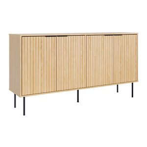 Buffet Alexander de Brentwood Valley Designs bois d'ingénierie cannelé brun clair avec pieds en métal noir