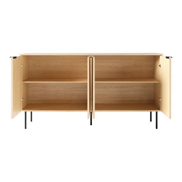 Brentwood Valley Designs Alexander Light Brown Fluted Engineered Wood Sideboard w/ Black Metal Legs
