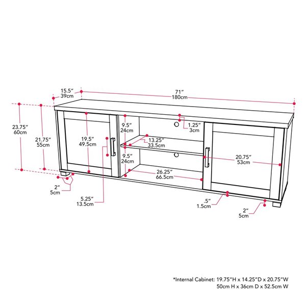 CorLiving Virlomi 16 D x 71-in W Brown Engineered Wood TV Stand for TVs up to 85-in