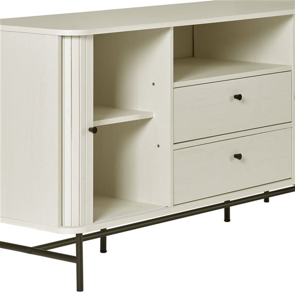 Brentwood Valley Designs Riko White Fluted Engineered Wood Sideboard w/ Black Metal Legs