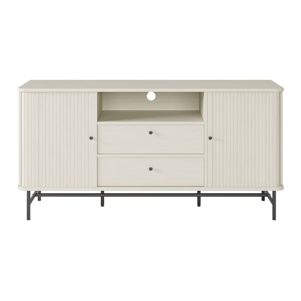 Buffet Riko de Brentwood Valley Designs bois d'ingénierie cannelé blanc avec pieds en métal noir