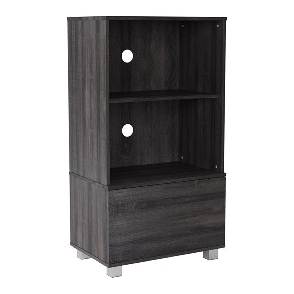 Meuble de rangement Hollywood de CorLiving 24 l. x 16 p. x 44 po h. bois d'ingénierie gris foncé avec porte et tablettes