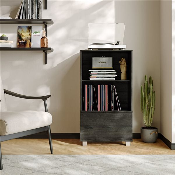 CorLiving Hollywood 24 W x 16 D x 44-in H Dark Grey Engineered Wood Media Storage Cabinet w/ Door and Shelves