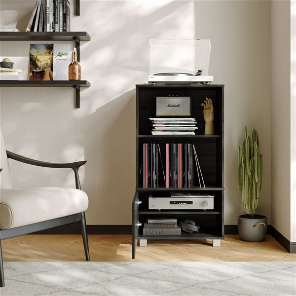 CorLiving Hollywood 24 W x 16 D x 44-in H Dark Grey Engineered Wood Media Storage Cabinet w/ Door and Shelves