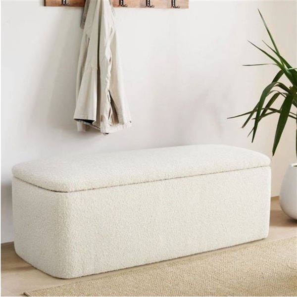 Banc de rangement Pacha II de Plata Import en tissu bouclé blanc