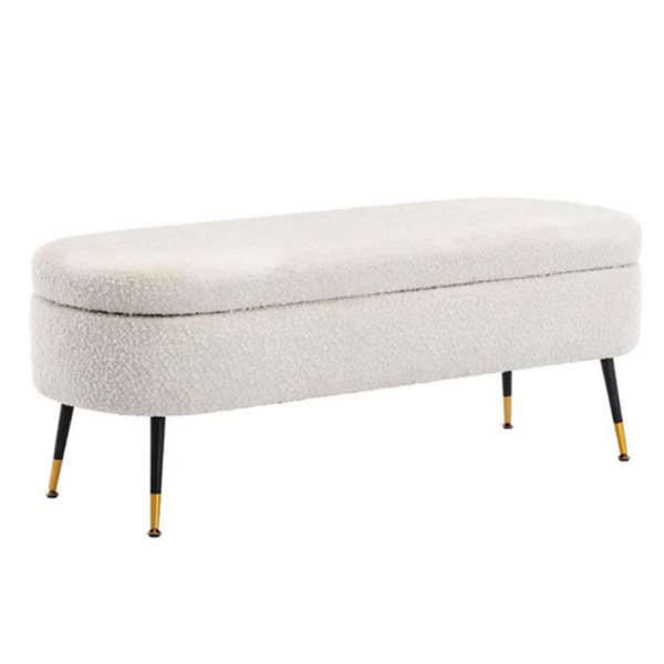 Plata Import Pacha White Boucle Fabric Storage Bench