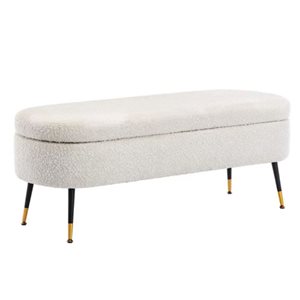 Plata Import Pacha White Boucle Fabric Storage Bench