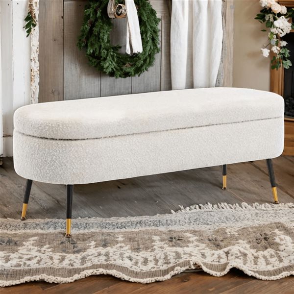 Plata Import Pacha White Boucle Fabric Storage Bench