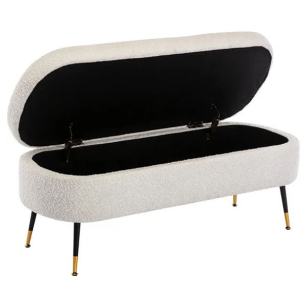 Plata Import Pacha White Boucle Fabric Storage Bench