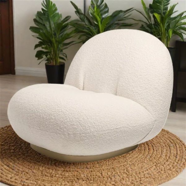 Plata Import Bob White Boucle Fabric Lounge Chair